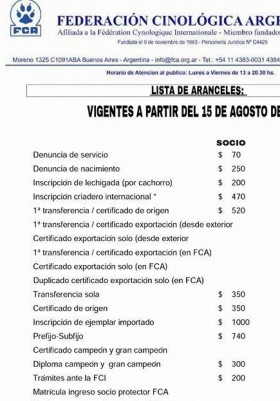 Nuevos Aranceles Registro GenealÃ³gico a partir ...